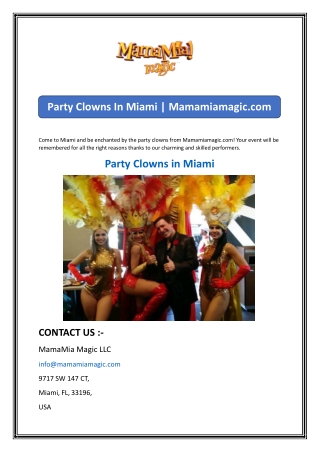 Party Clowns In Miami  Mamamiamagic