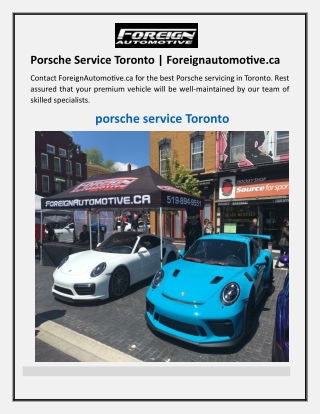 Porsche Service Toronto Foreignautomotive.ca