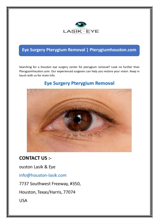 Eye Surgery Pterygium Removal  Pterygiumhouston