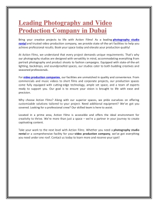 Leading Photography and Video Production Company in