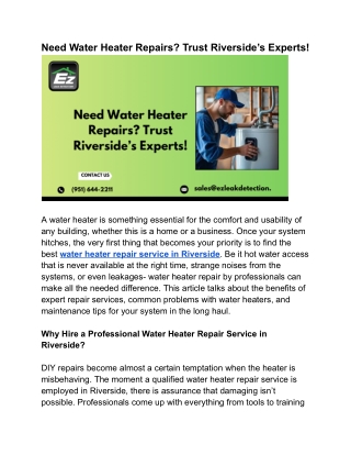 Need Water Heater Repairs Trust Riverside’s Experts!