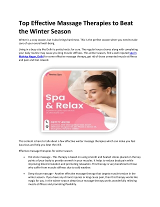 Top Effective Massage Therapies to Beat the Winter Season