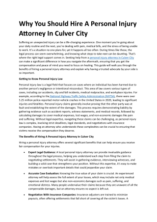 Why You Should Hire A Personal Injury Attorney In Culver City