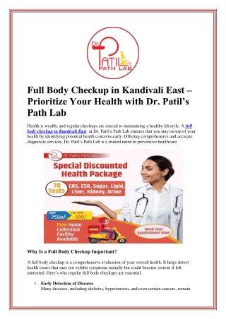 Full Body Checkup in Kandivali East – Prioritize Your Health with Dr. Patil’s Pa