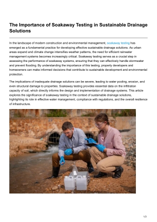 The Importance of Soakaway Testing in Sustainable Drainage Solutions