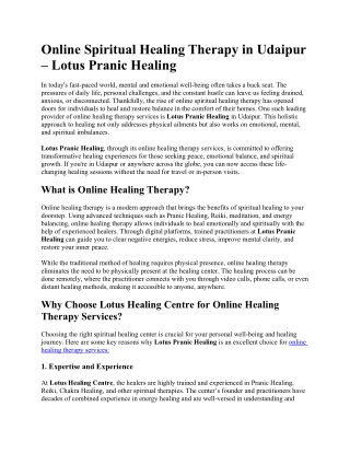 Online Spiritual Healing Therapy in Udaipur