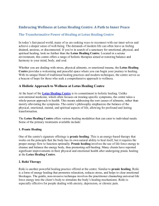 Lotus Healing Center: A Path to Inner Peace and Wellness