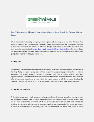 Top 5 Reasons to Choose Professional Garage Door Repair in Flower Mound, Texas