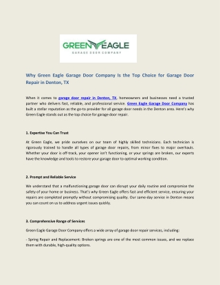 Why Green Eagle Garage Door Company Is the Top Choice for Garage Door Repair in Denton, TX