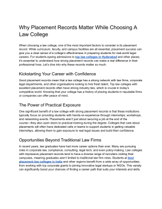 Why Placement Records Matter While Choosing A Law College