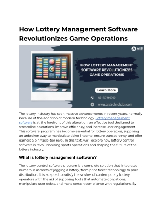 How Lottery Management Software Revolutionizes Game Operations