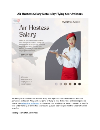 Air Hostess Salary Details by Flying Star Aviators