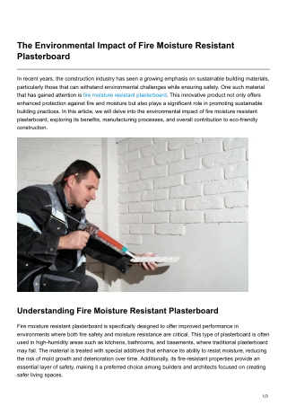 -The Environmental Impact of Fire Moisture Resistant Plasterboard