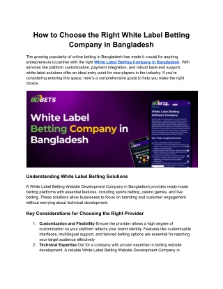 White Label Betting Company in Bangladesh
