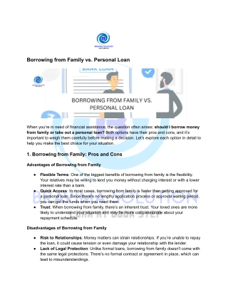 Borrowing Money from Family  vs Personal loan