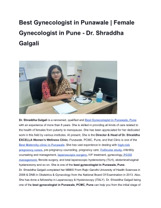 Best Gynecologist in Punawale _ Female Gynecologist in Pune - Dr. Shradhha Galgali