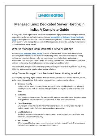 Managed Linux Dedicated Server Hosting in India