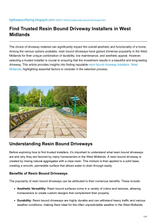 Find Trusted Resin Bound Driveway Installers in WestMidlands