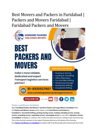 Best Movers and Packers in Faridabad