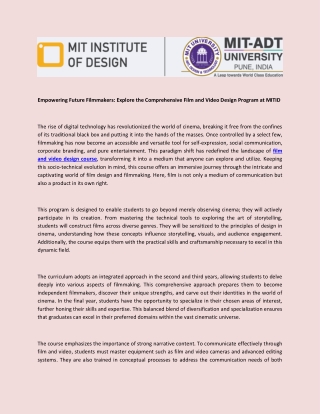 Empowering Future Filmmakers Explore the Comprehensive Film and Video Design Program at MITID