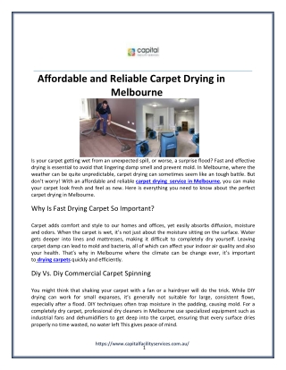 Affordable and Reliable Carpet Drying in Melbourne