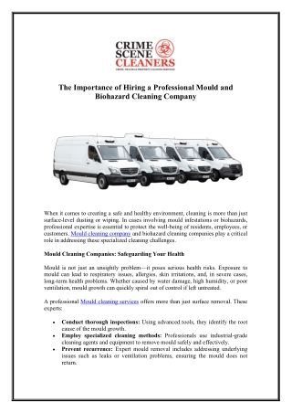 Mould Cleaning Experts Available - Biohazard Cleaning Company