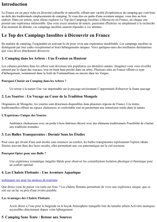 Le Top des Campings Insolites à Découvrir en France