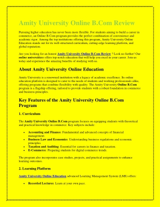 Amity University Online B.Com Review