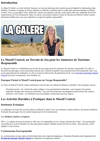 Le Massif Central, un Terrain de Jeu pour les Amateurs de Tourisme Responsable