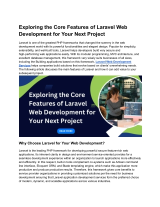 Exploring the Core Features of Laravel Web Development for Your Next Project