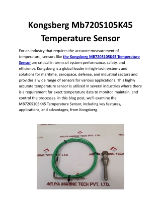Kongsberg Mb720S105K45 Temperature Sensor