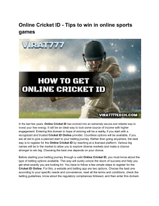 Online Cricket ID - Tips to win in online sports games