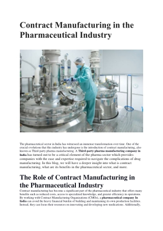 Contract Manufacturing in the Pharmaceutical Industry