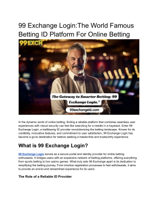 99 Exchange Login_The World Famous Betting ID Platform For Online Betting
