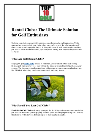 Rental Clubs The Ultimate Solution for Golf Enthusiasts