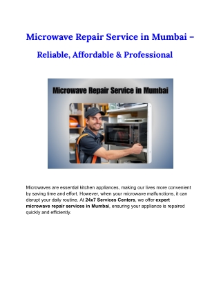 Microwave Repair Service in Mumbai – Reliable, Affordable & Professional