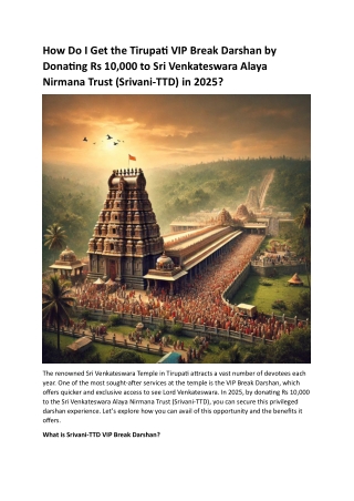 How Do I Get the Tirupati VIP Break Darshan by Donating Rs 10,000