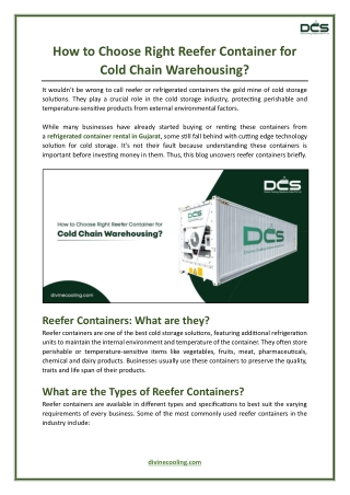 How to Choose Right Reefer Container for Cold Chain Warehousing