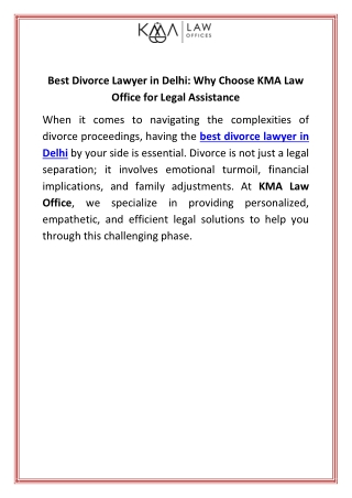 Best Divorce Lawyer in Delhi Why Choose KMA Law Office for Legal Assistance