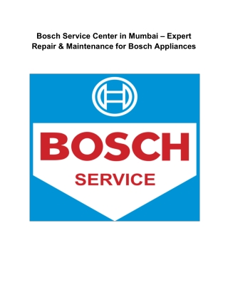 Bosch Service Center in Mumbai – Expert Repair & Maintenance for Bosch Appliances