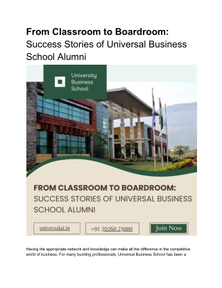 From Classroom to Boardroom_ Success Stories of Universal Business School Alumni