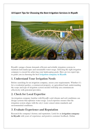 10 Expert Tips for Choosing the Best Irrigation Services in Riyadh