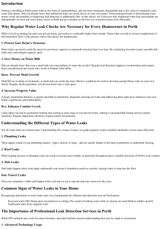 Why Regular Water Leak Checks Are Necessary for Every Homeowner in Perth
