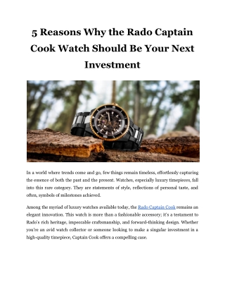 5 Reasons Why the Rado Captain Cook Watch Should Be Your Next Investment