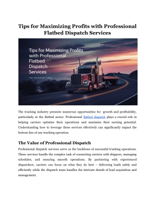 Tips for Maximizing Profits with Professional Flatbed Dispatch Services