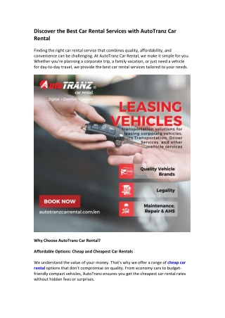 Discover the Best Car Rental Services with AutoTranz Car Rental