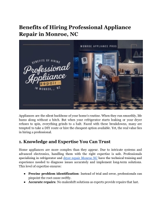 Benefits of Hiring Professional Appliance Repair in Monroe, NC