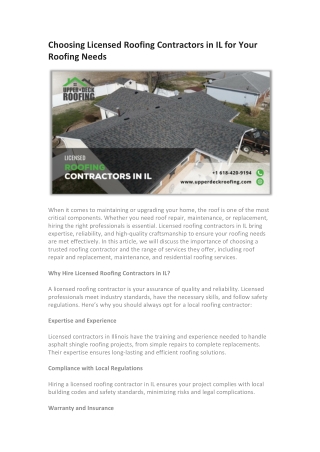 Choosing Licensed Roofing Contractors in IL for Your Roofing Needs