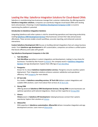 Leading the Way Salesforce Integration Solutions for Cloud-Based CRMs