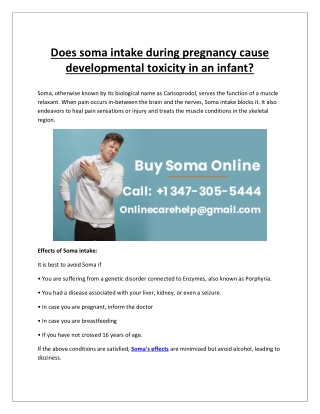 Does soma intake during pregnancy cause developmental toxicity in an infant (1)